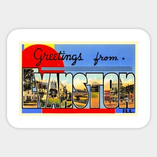Greetings from Evanston, Illinois - Vintage Large Letter Postcard Sticker